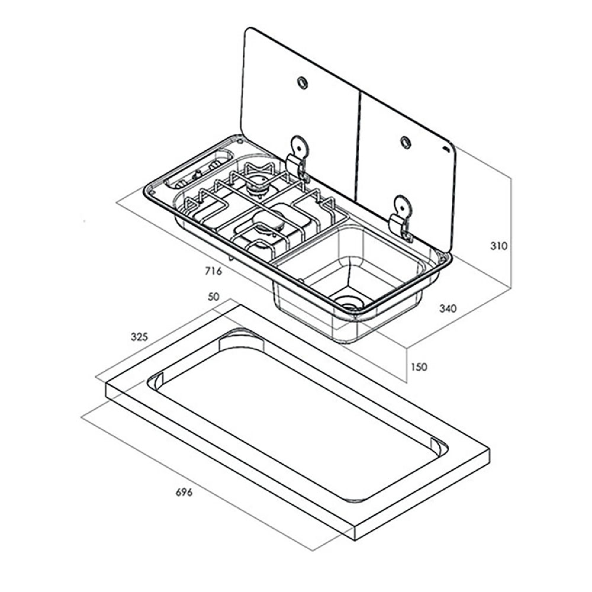 Randi 2 fuochi lavello destro elettrico 2