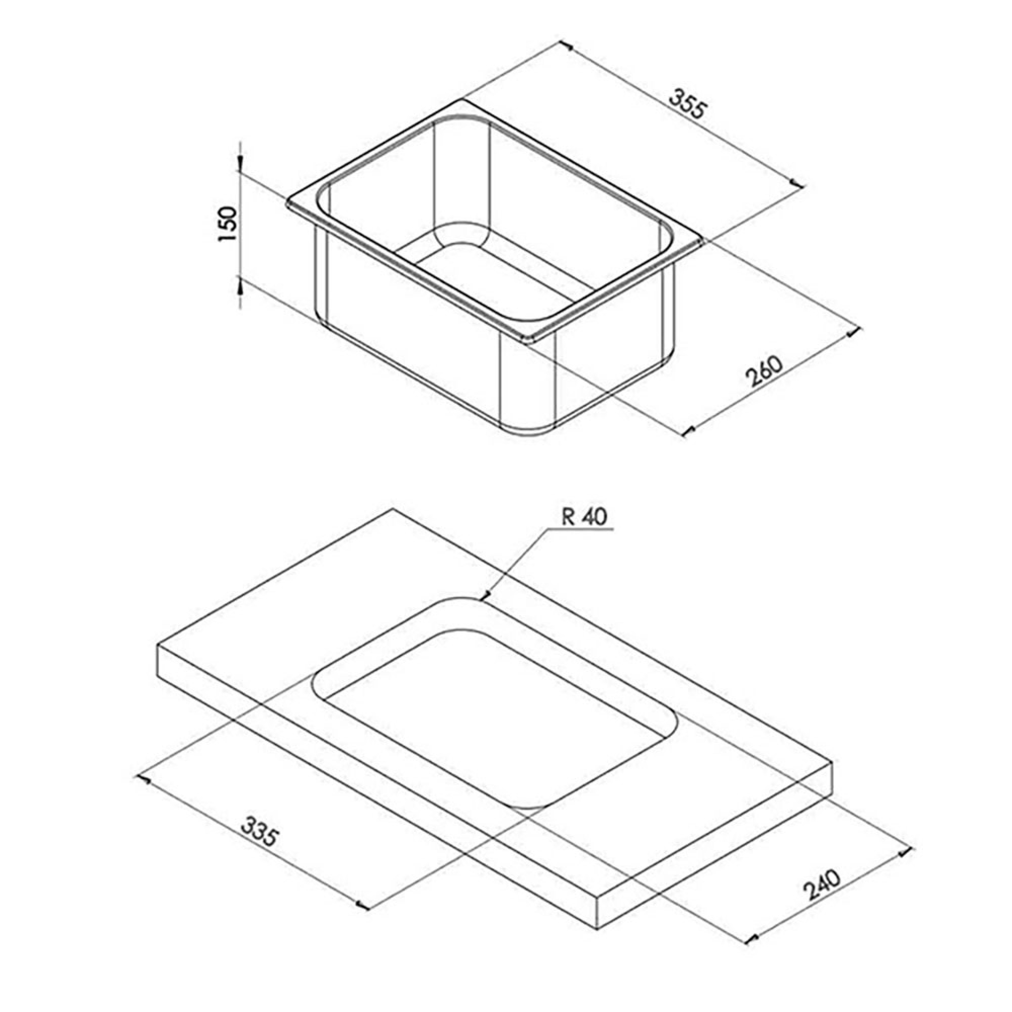 Lavello inox • 355 x 260 mm • LA1401 2