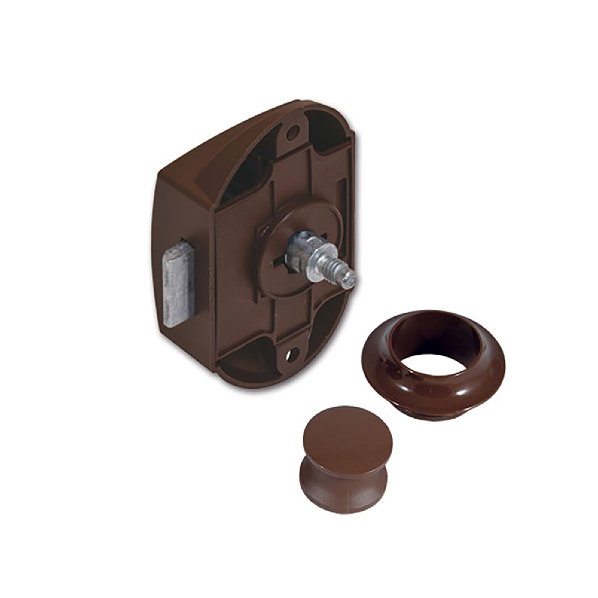 Kit Push-Lock marrone con pulsante e rosetta • blister 3