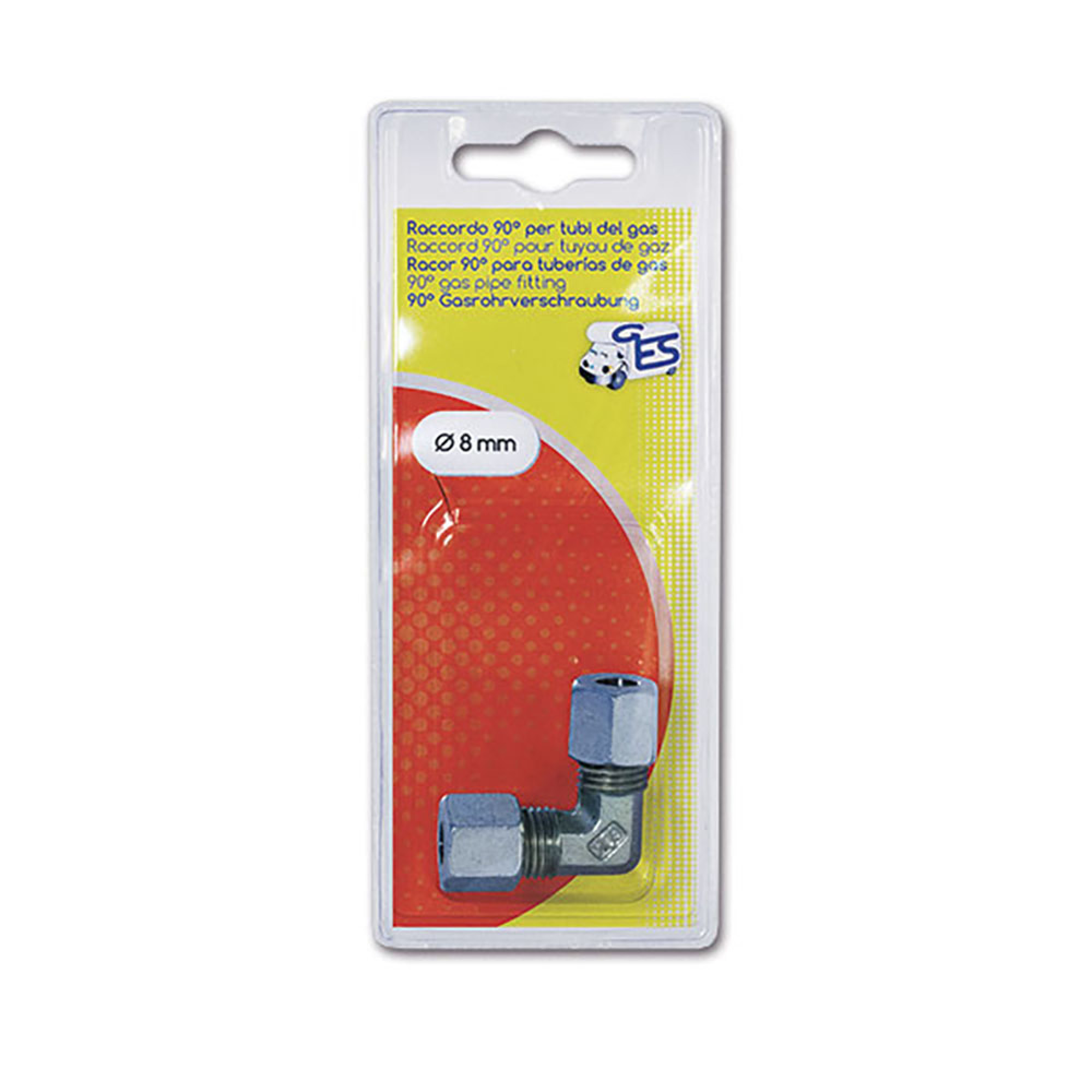 Raccordo gas 90° • Ø 8 mm • blister 1